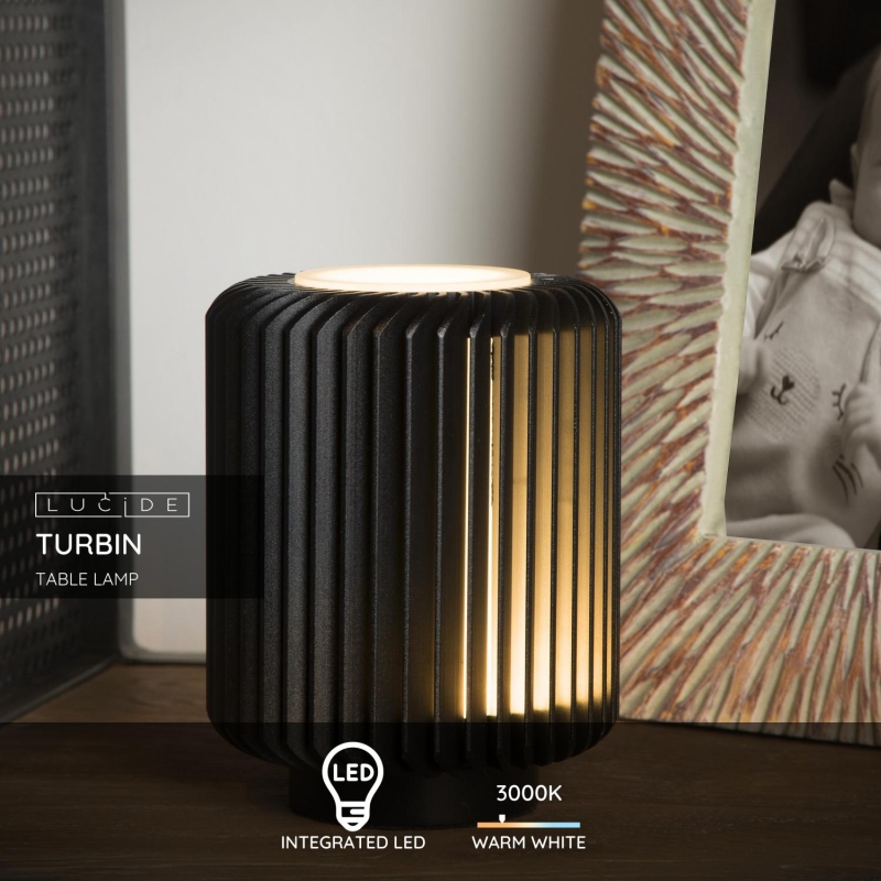 Lucide TURBIN - Stolová lampa - Ø 10,6 cm - LED - 1x5W 3000K - Čierna